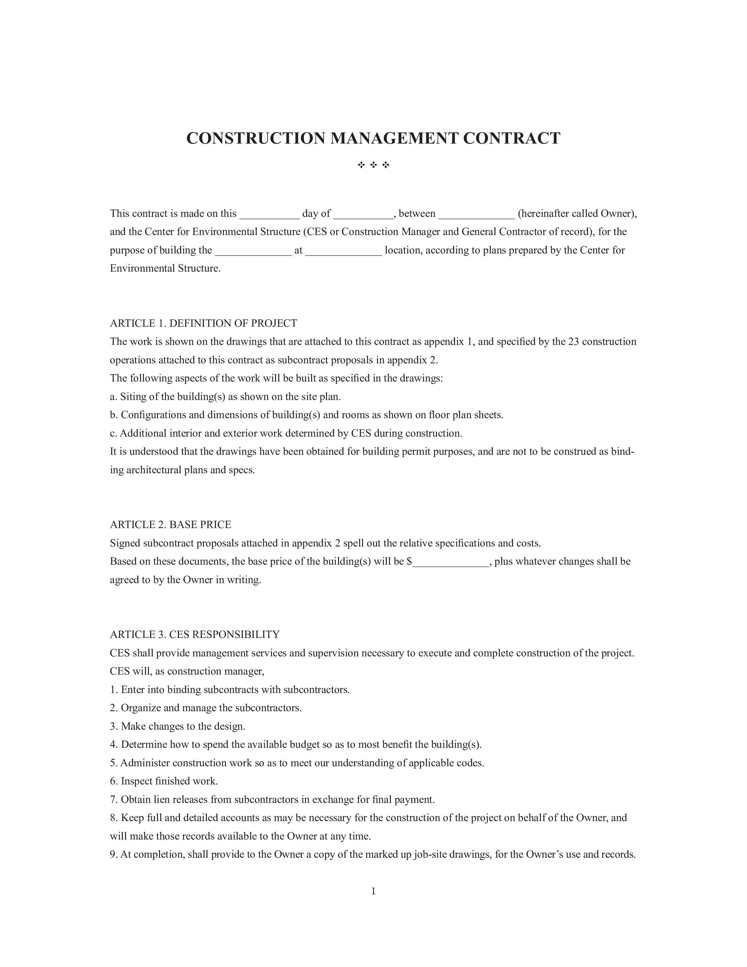 construction management contract template