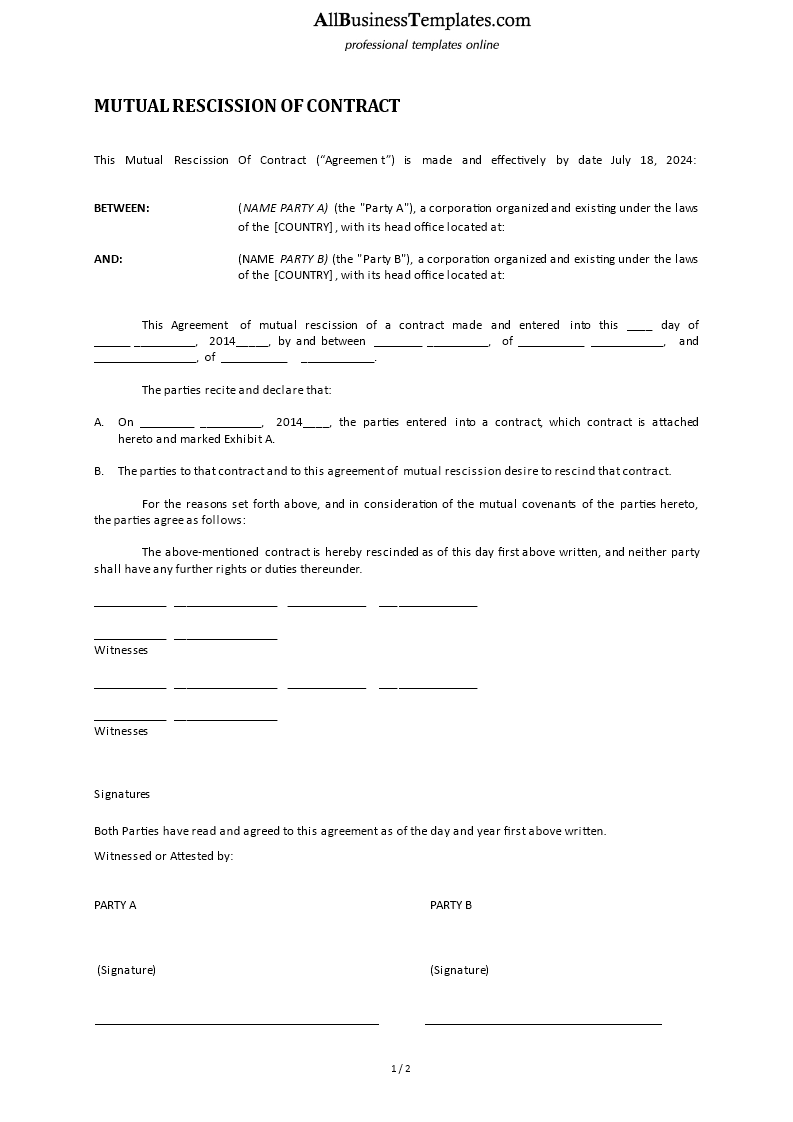 mutual rescission of contract Hauptschablonenbild