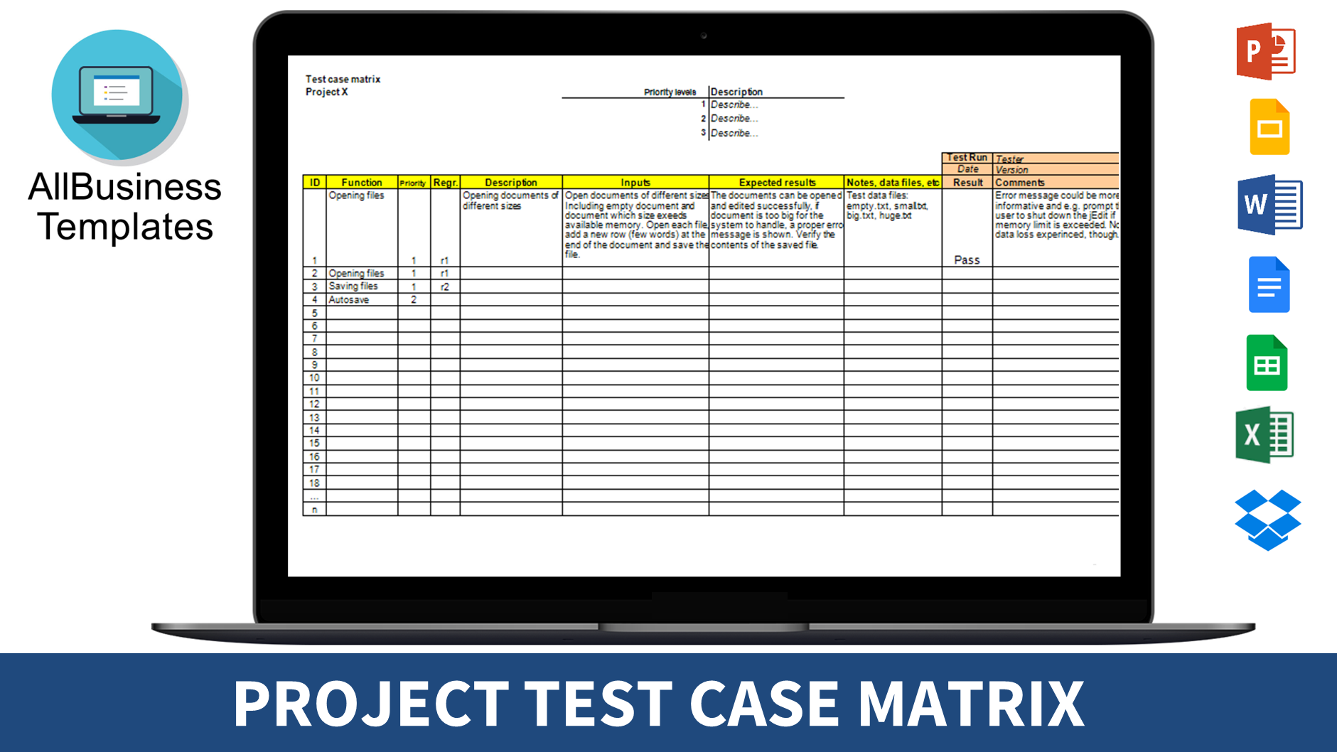 project test case excel matrix plantilla imagen principal