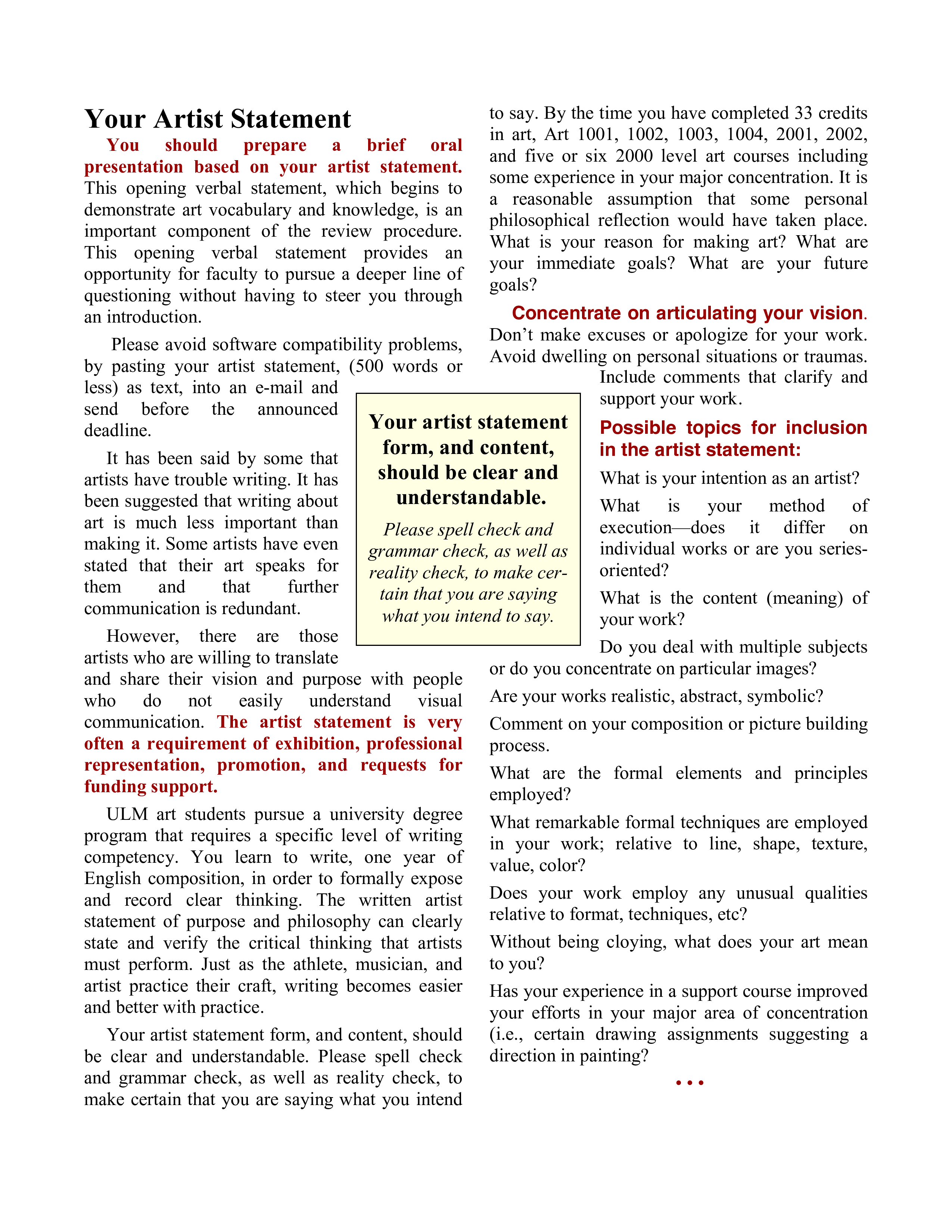 Artist Personal Statement Templates At Allbusinesstemplates