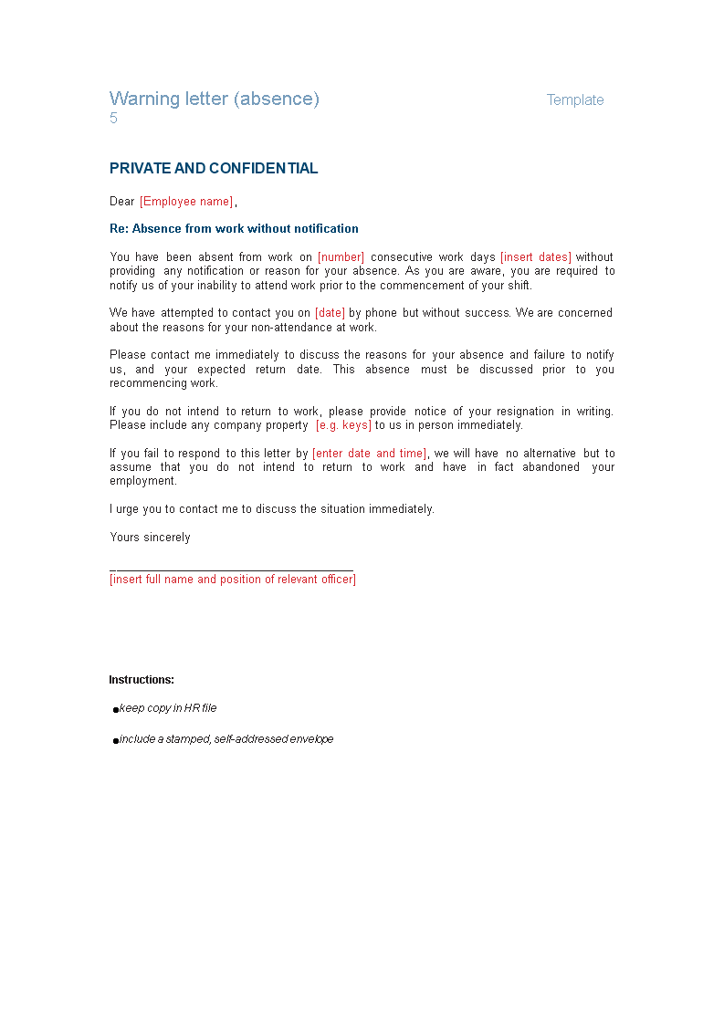 Sample Warning Letter For Absenteeism from www.allbusinesstemplates.com
