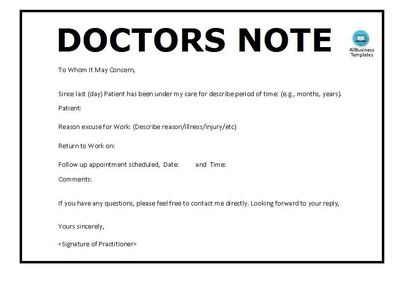 Doctors Note for Work Or School Excuse
