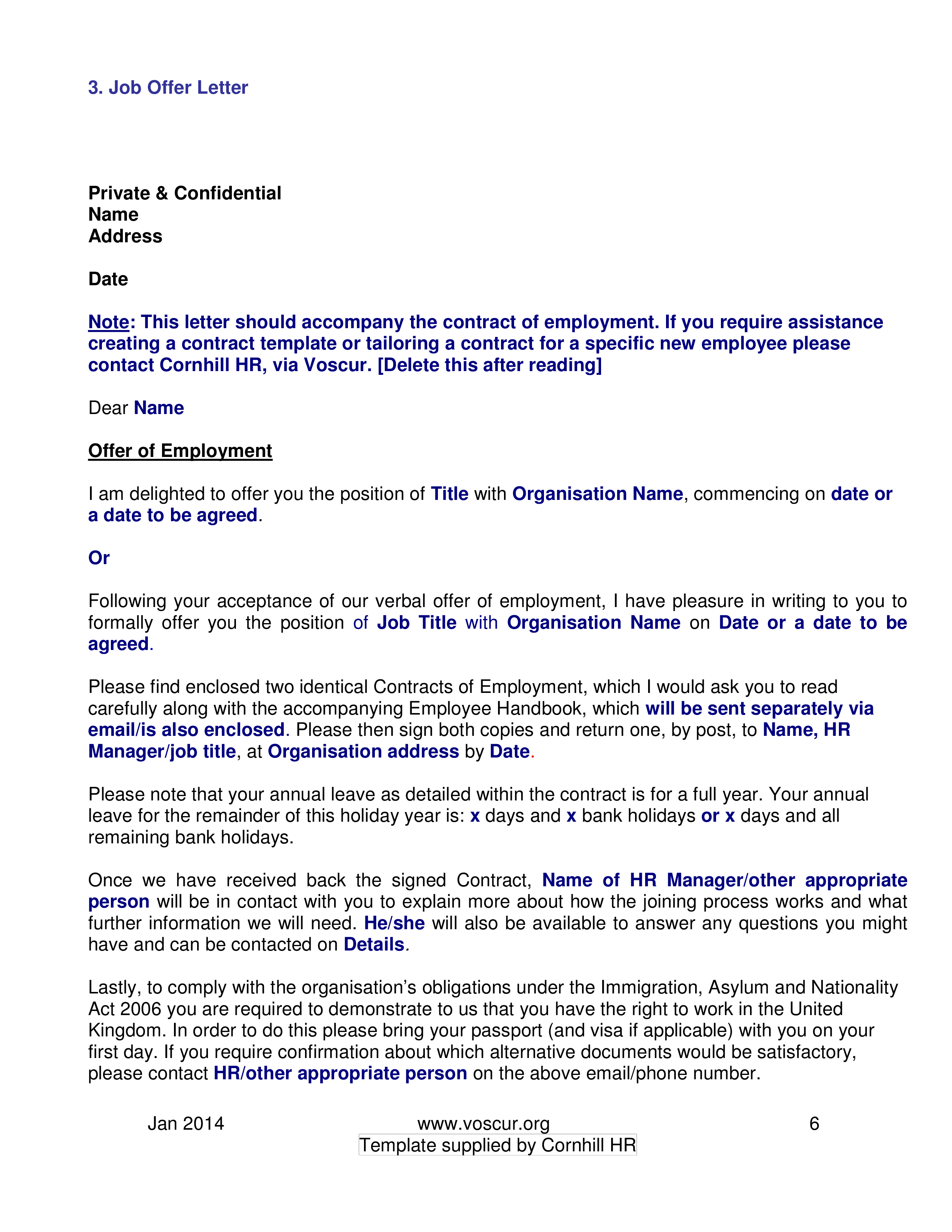 bank job offer letter format template