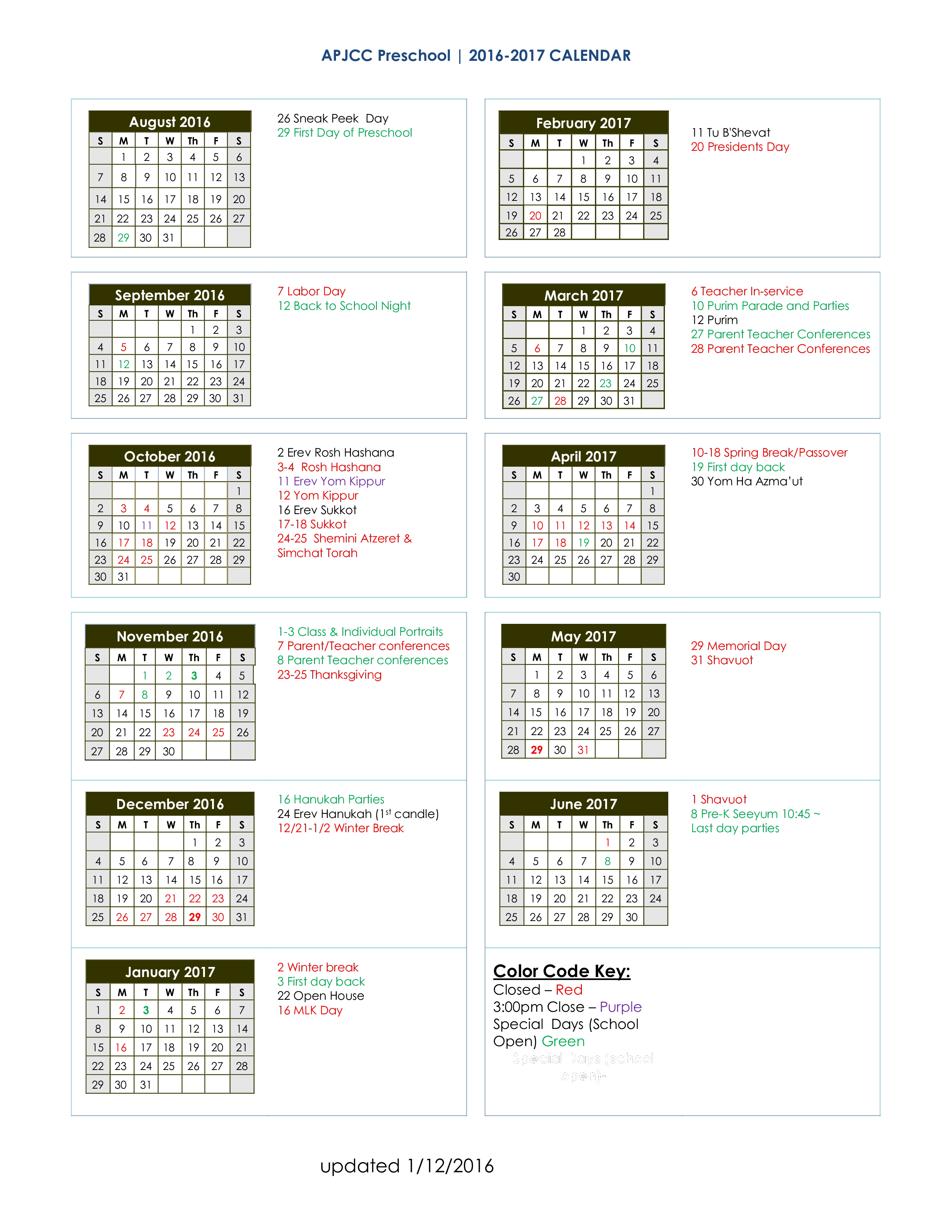 preschool calendar modèles