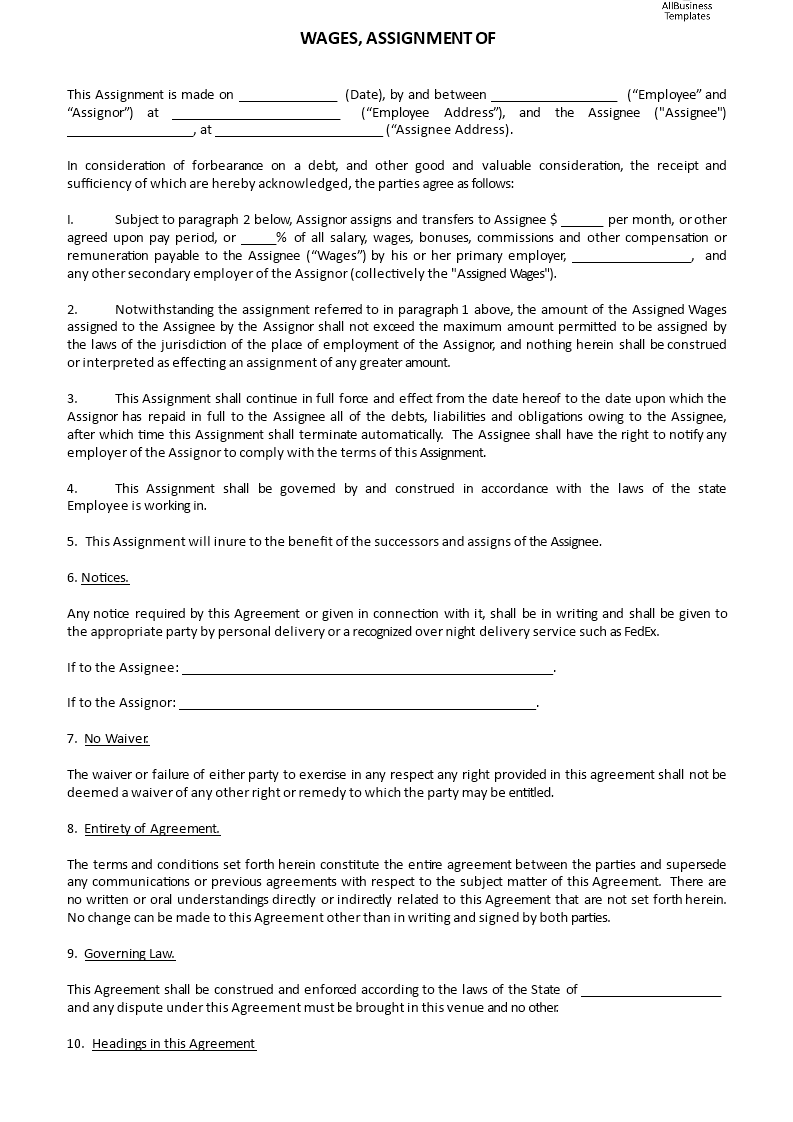 Wages, Assignment of main image