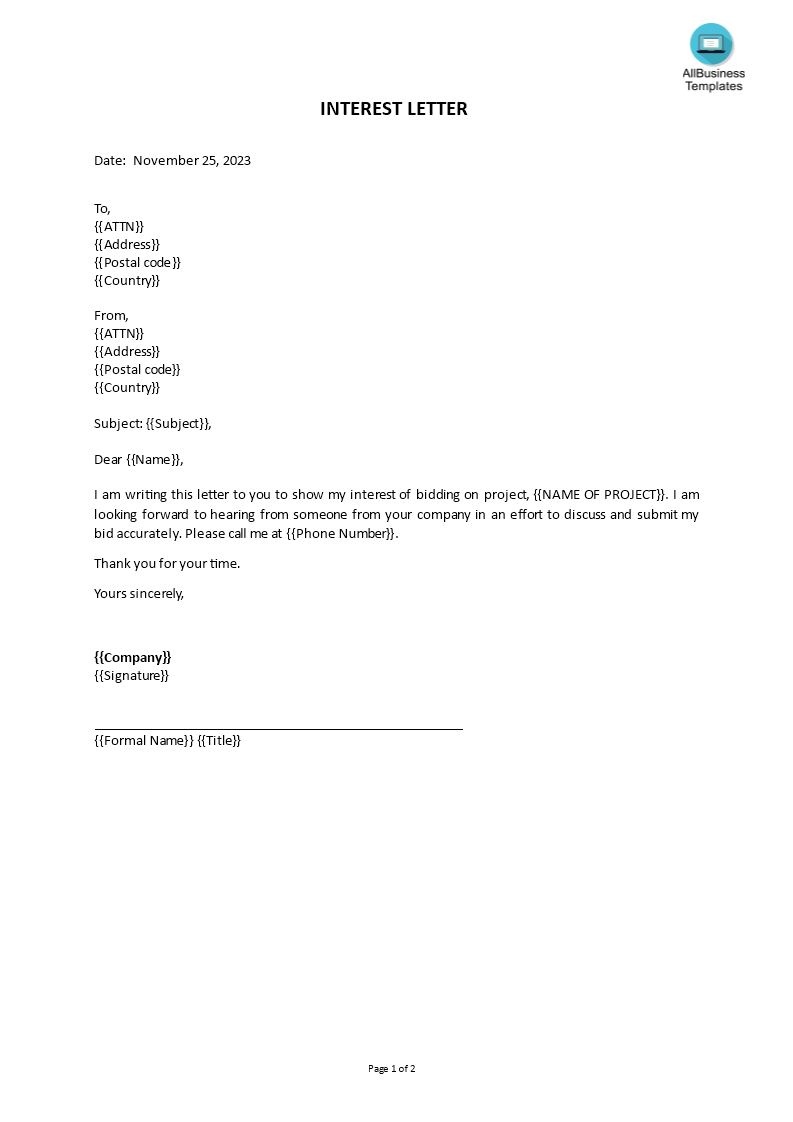 interest letter voorbeeld afbeelding 