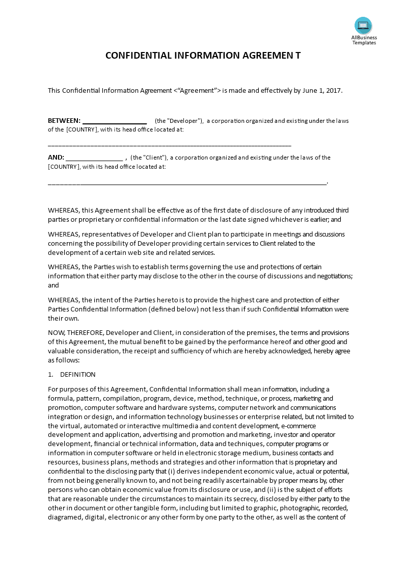 confidential information agreement Hauptschablonenbild