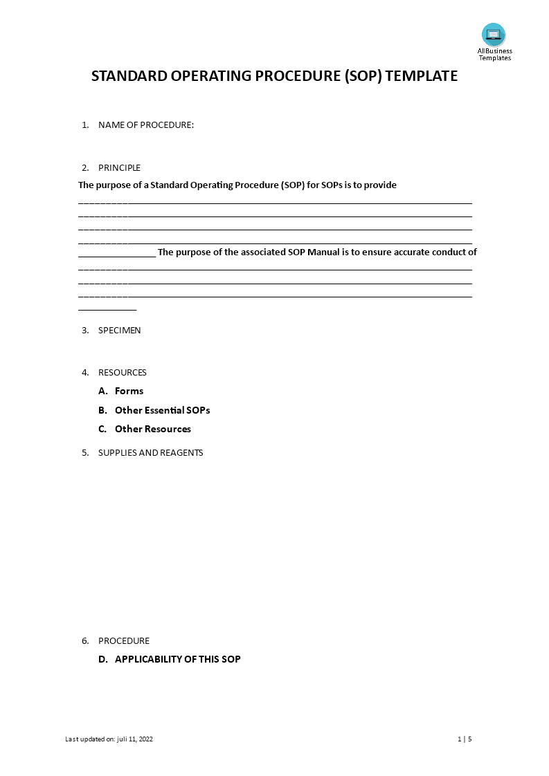 standaardprocedure template voorbeeld afbeelding 