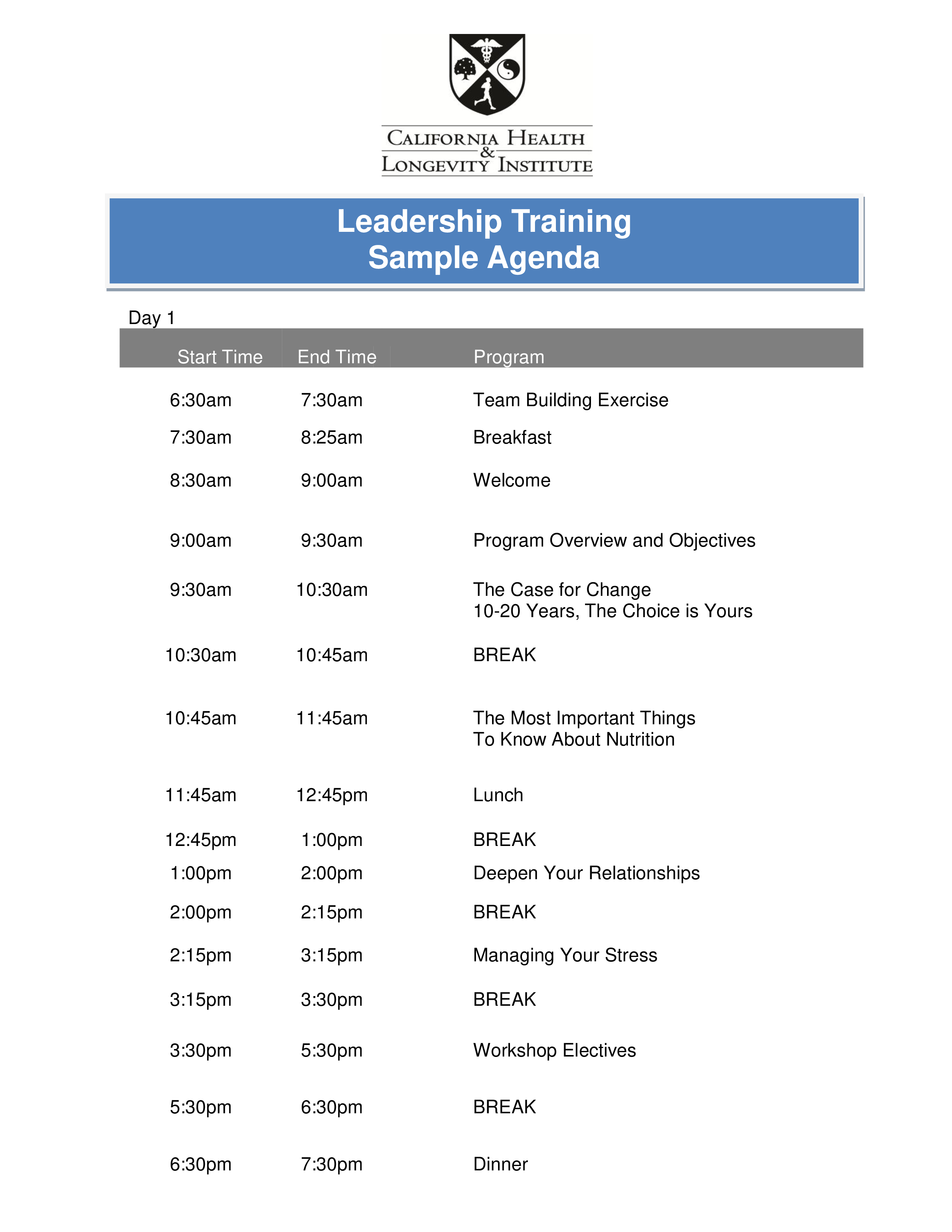 training agenda template