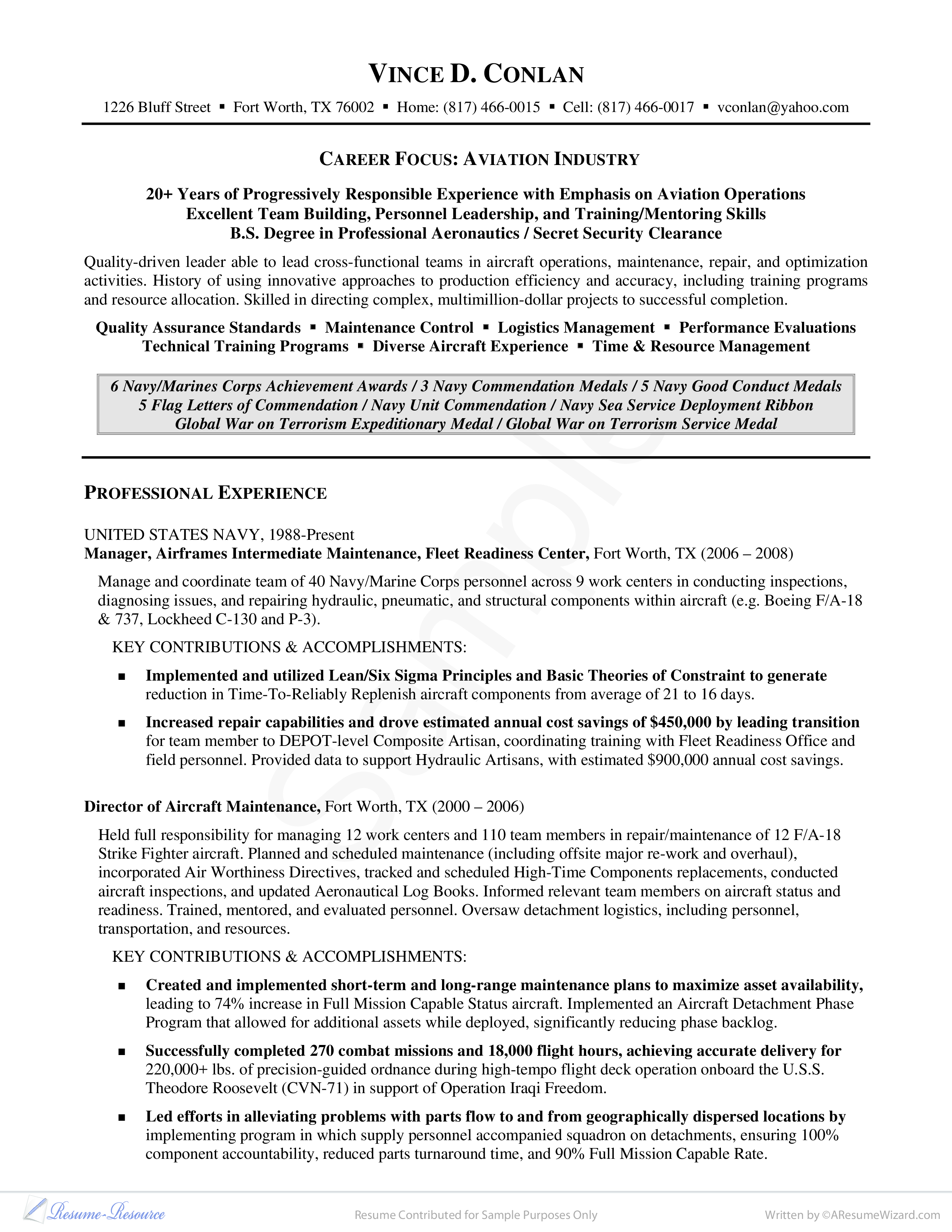 military to aviation resume example template