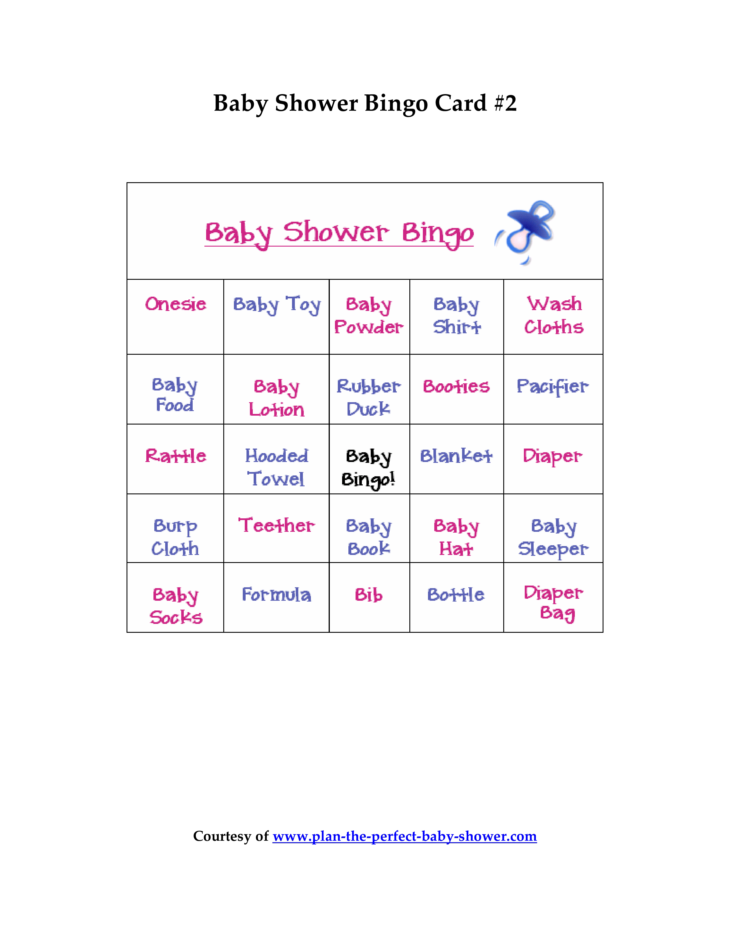 Kostenloses Baby Shower Bingo Card Regarding Baby Shower Agenda Template