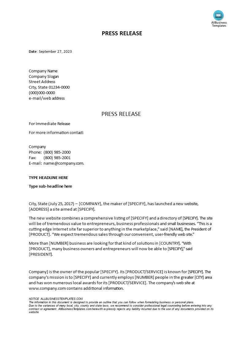 Press Release Templates at