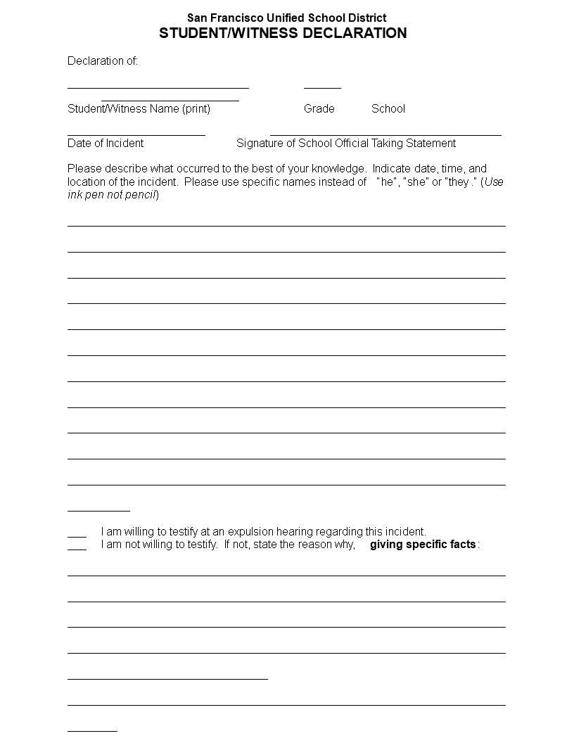 student witness statement form template