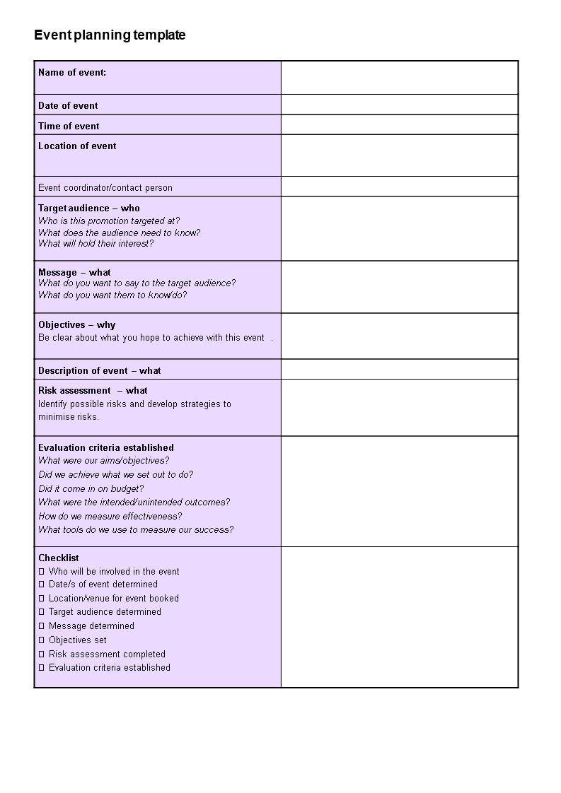 event planner template
