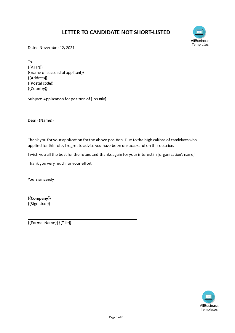 Informing Unsuccessful Candidates After Interview Templates at