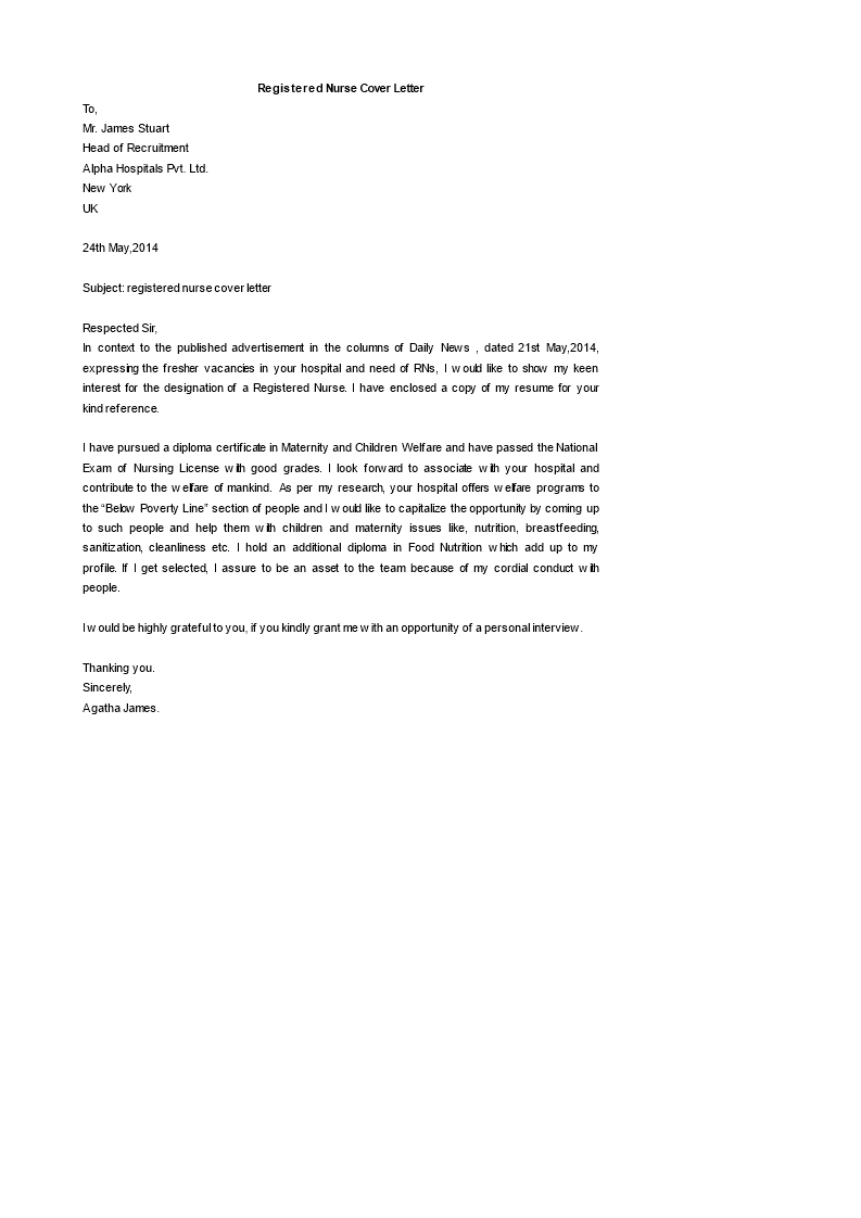 Kostenloses Registered Nurse Cover Letter With Rn Cover Letter Template