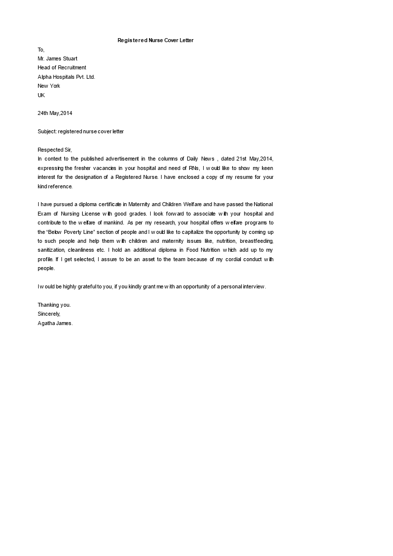 cover letter registered nurse template