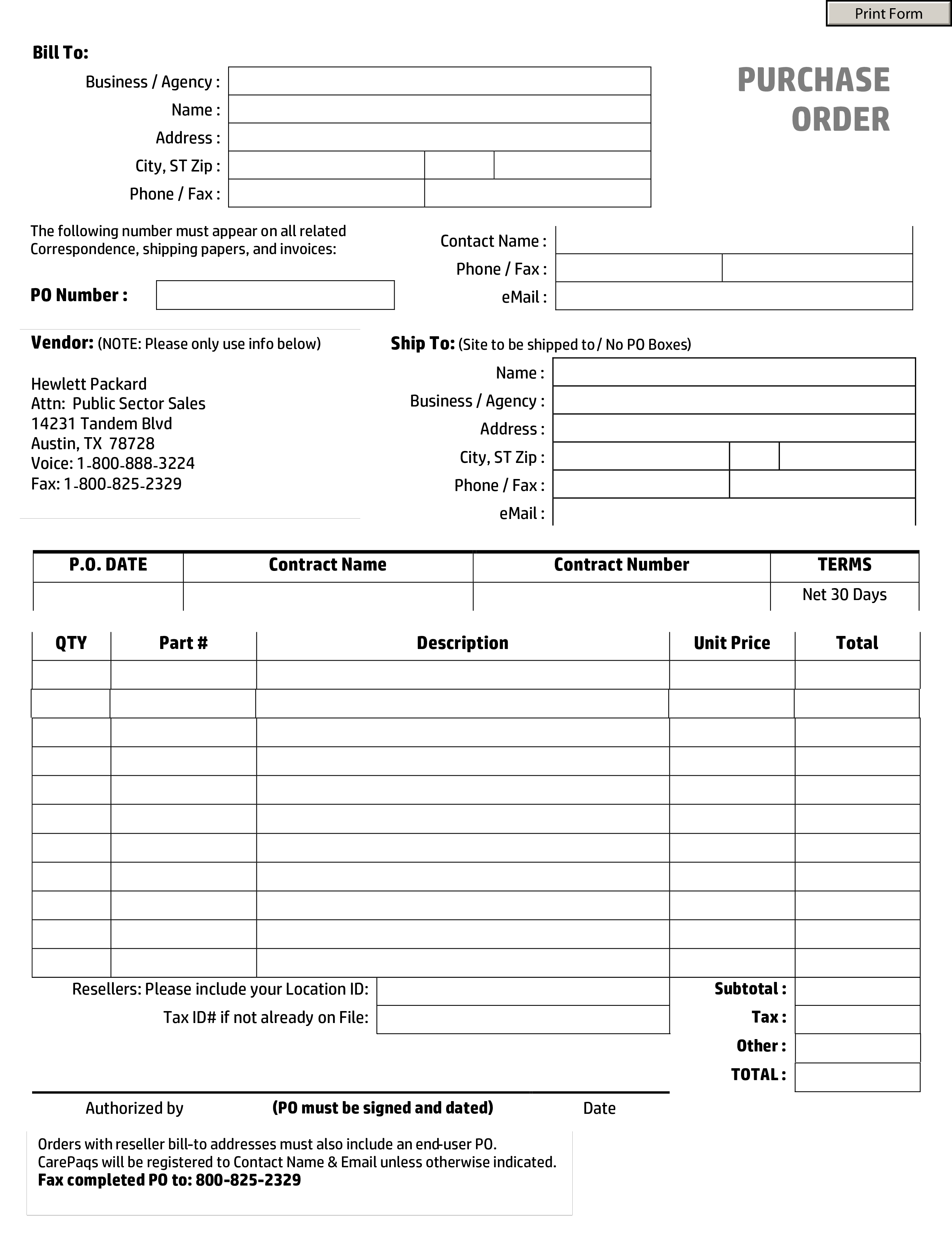 printable purchase order form modèles