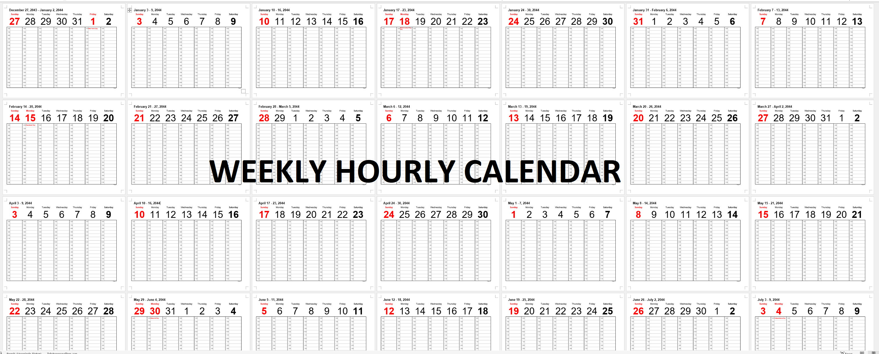 weekly hourly calendar voorbeeld afbeelding 