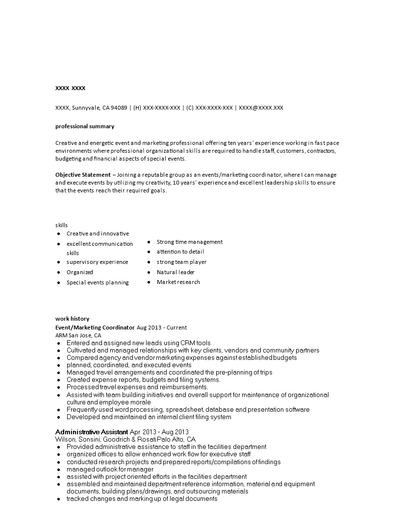 event marketing executive resume template