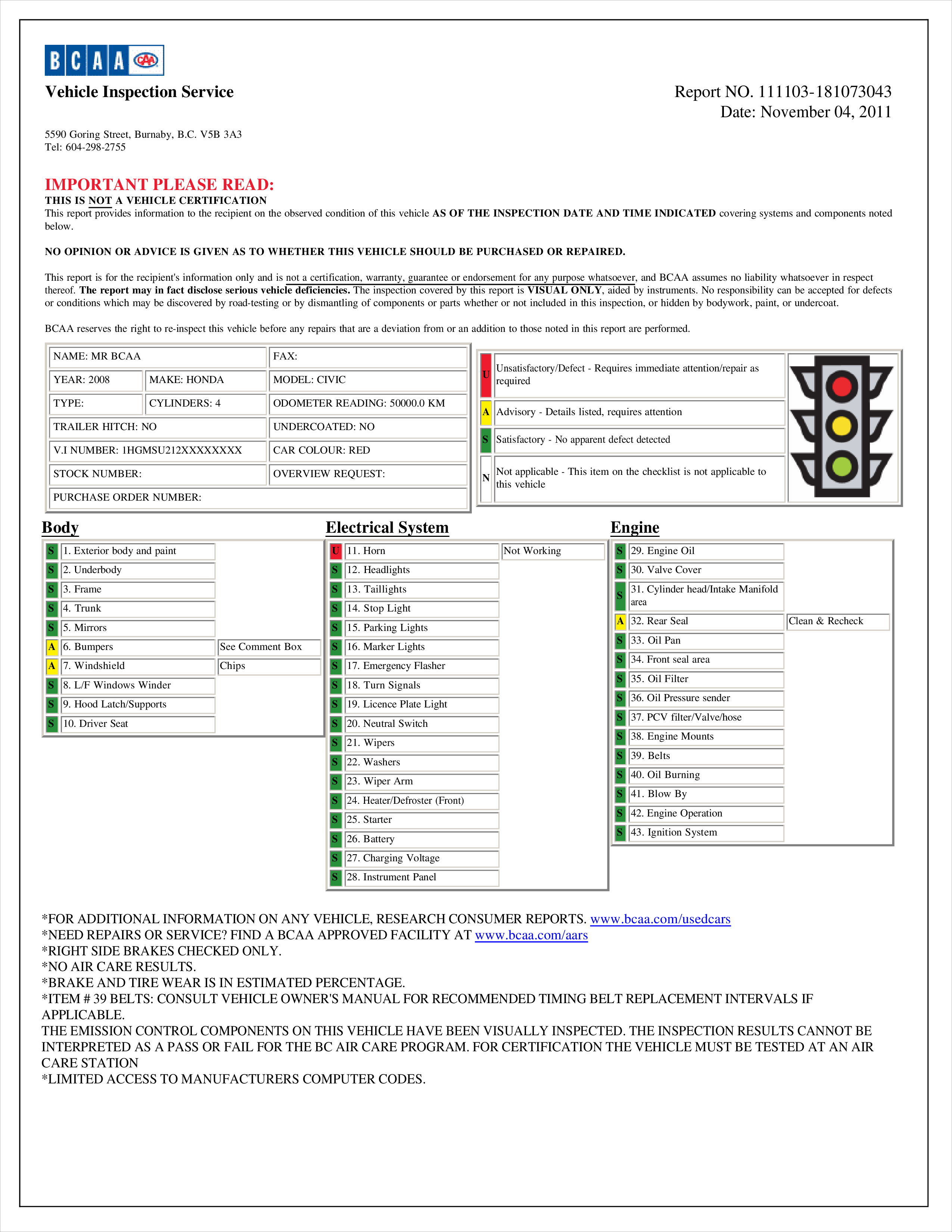 Kostenloses Vehicle Report In Vehicle Inspection Report Template