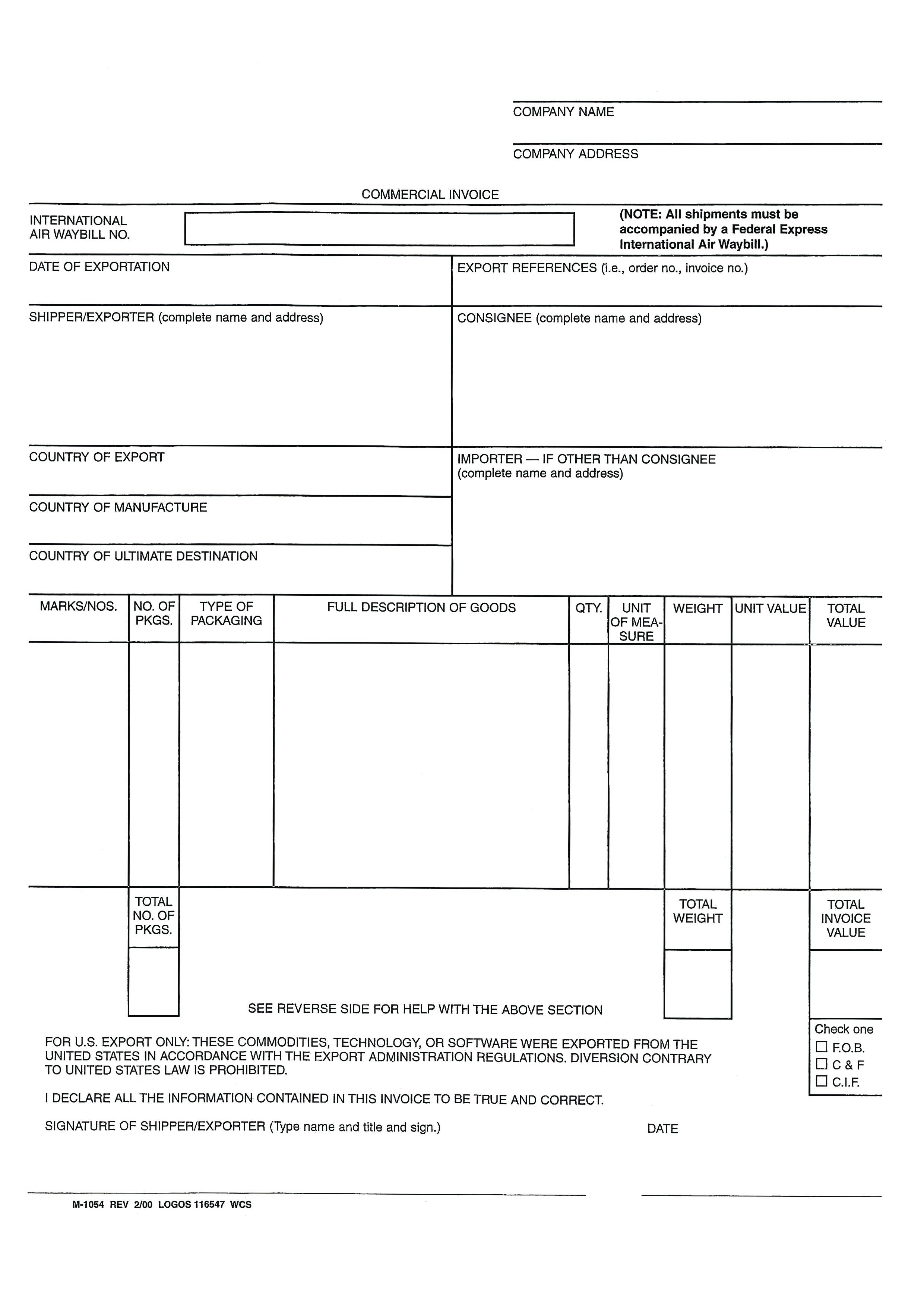 Blank Commercial Invoice Word main image