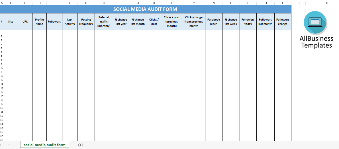 social media spreadsheet audit voorbeeld afbeelding 