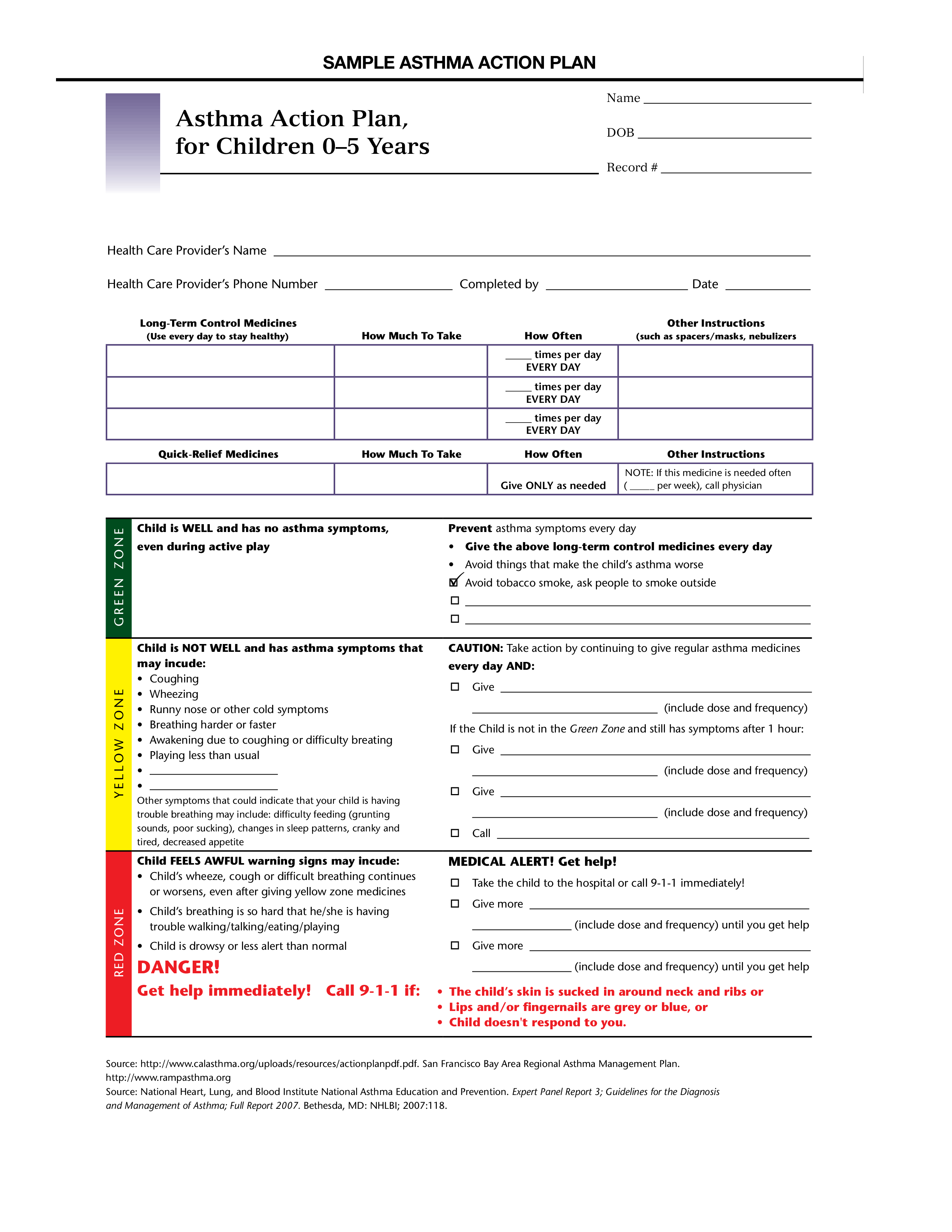 Child Asthma Management Plan 模板