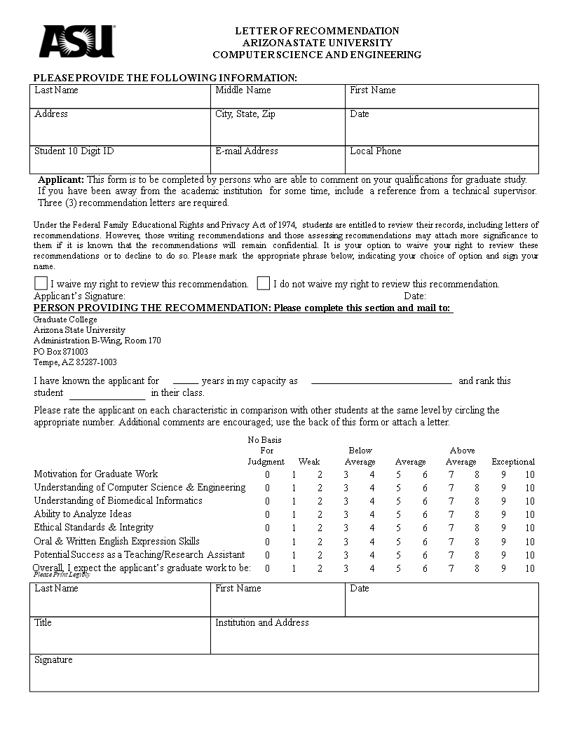 letter of recommendation for graduate admission template