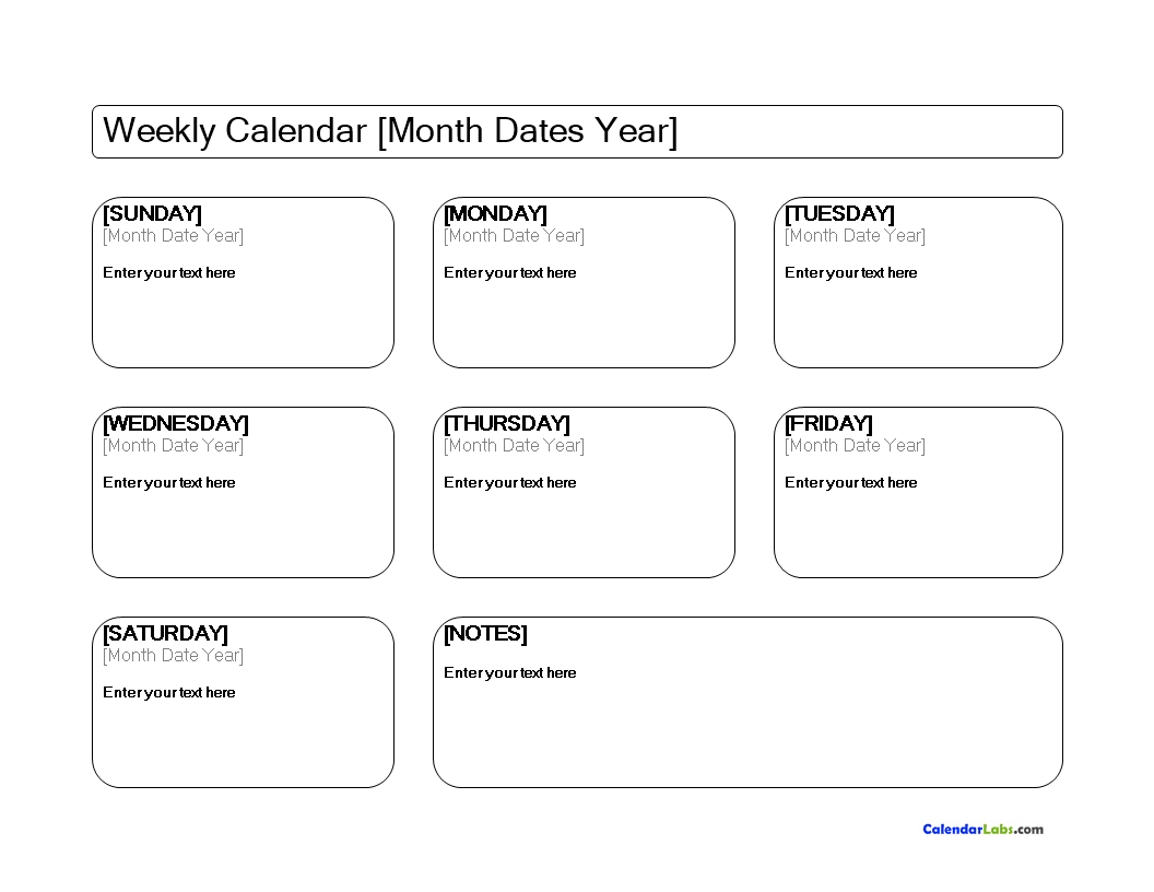 Blank Weekly Calendar main image