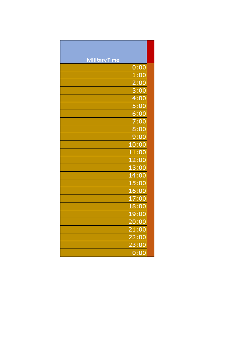 Military Time Chart Excel spreadsheet main image