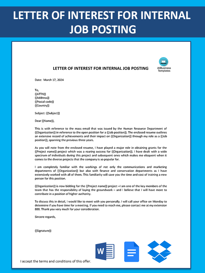 Letter of Interest Sample for Internal Job Posting main image