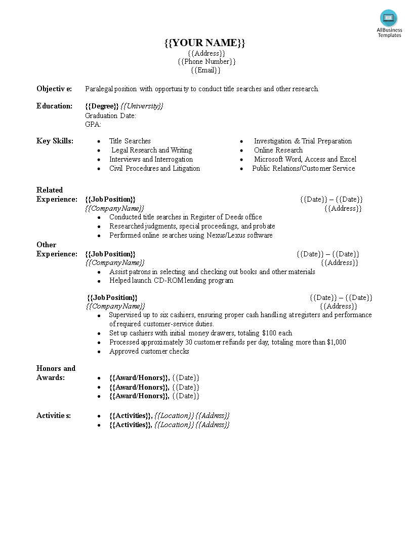 Customer Service Chronological Resume 模板