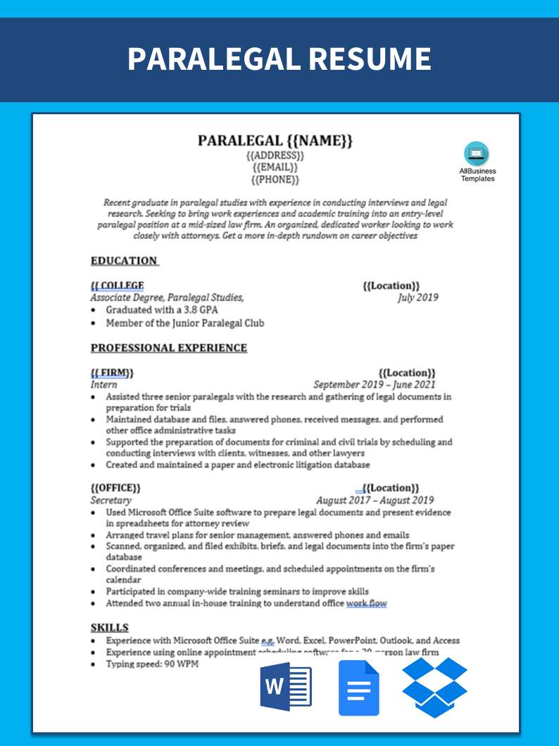 Paralegal Sample Resume 模板