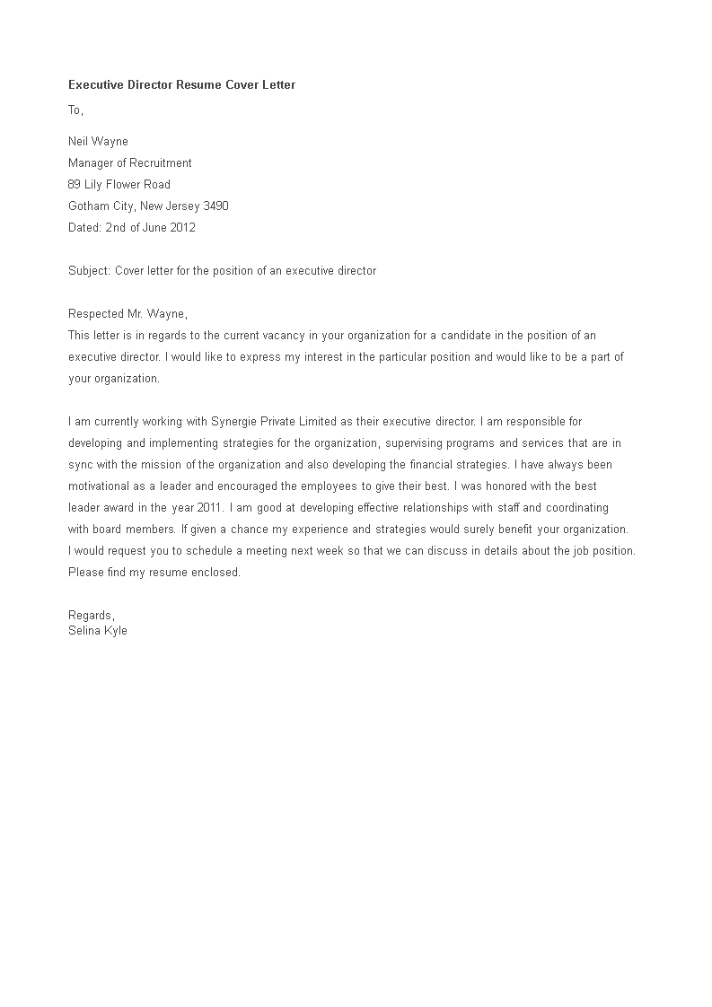 executive director resume cover letter plantilla imagen principal