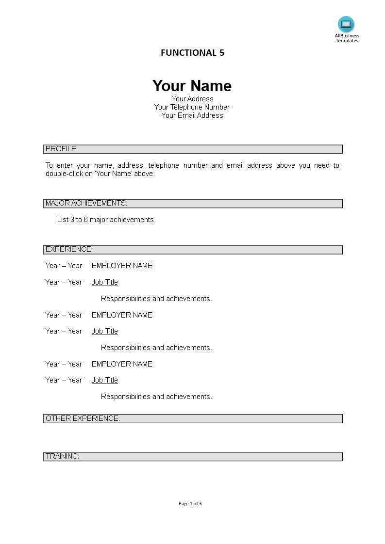 functional resume template modèles