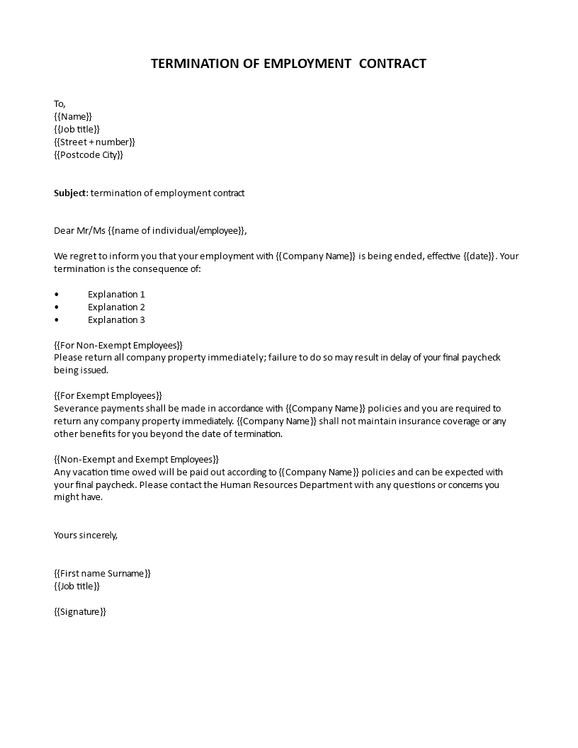 employee termination letter Hauptschablonenbild
