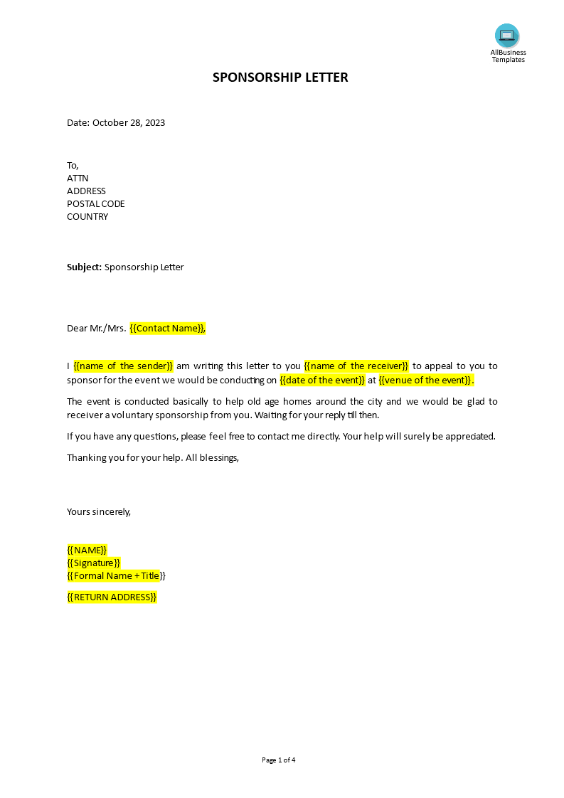 sponsorship letter template