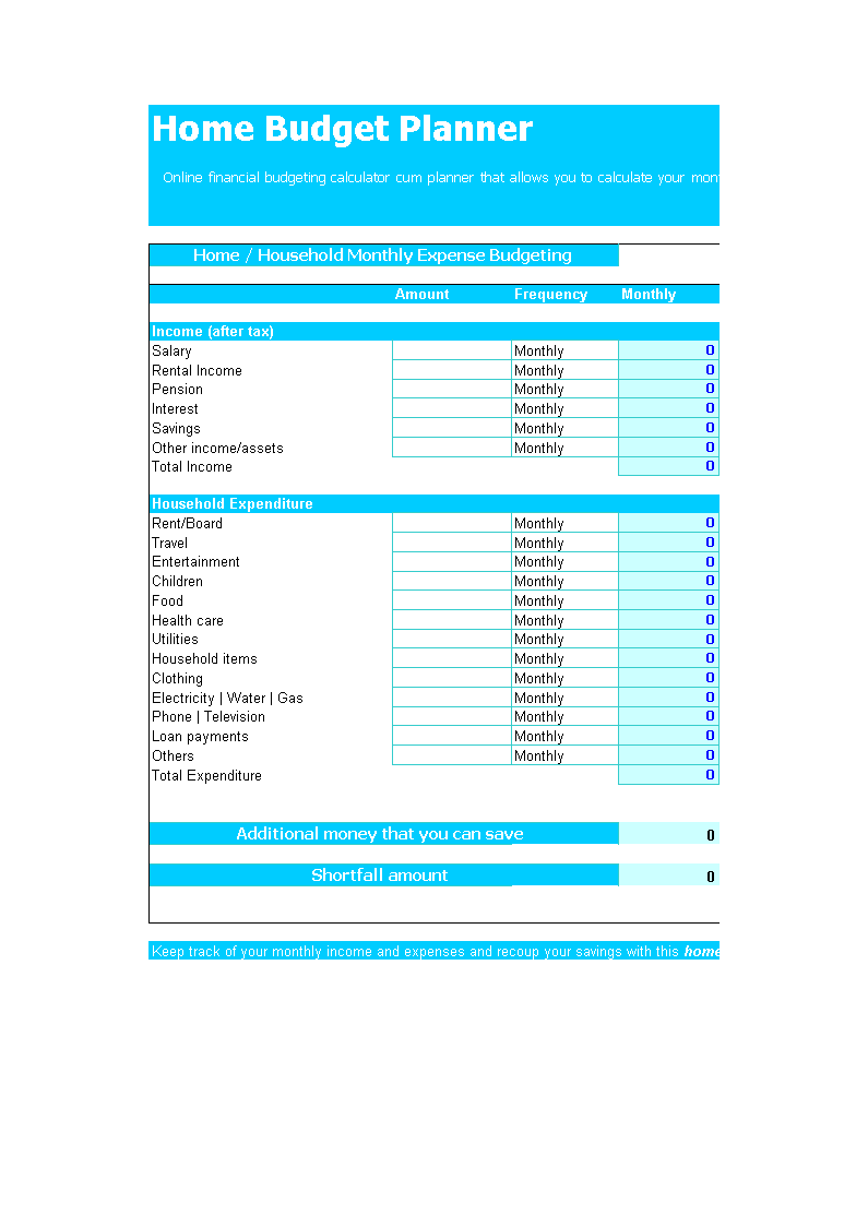 home monthly budget template