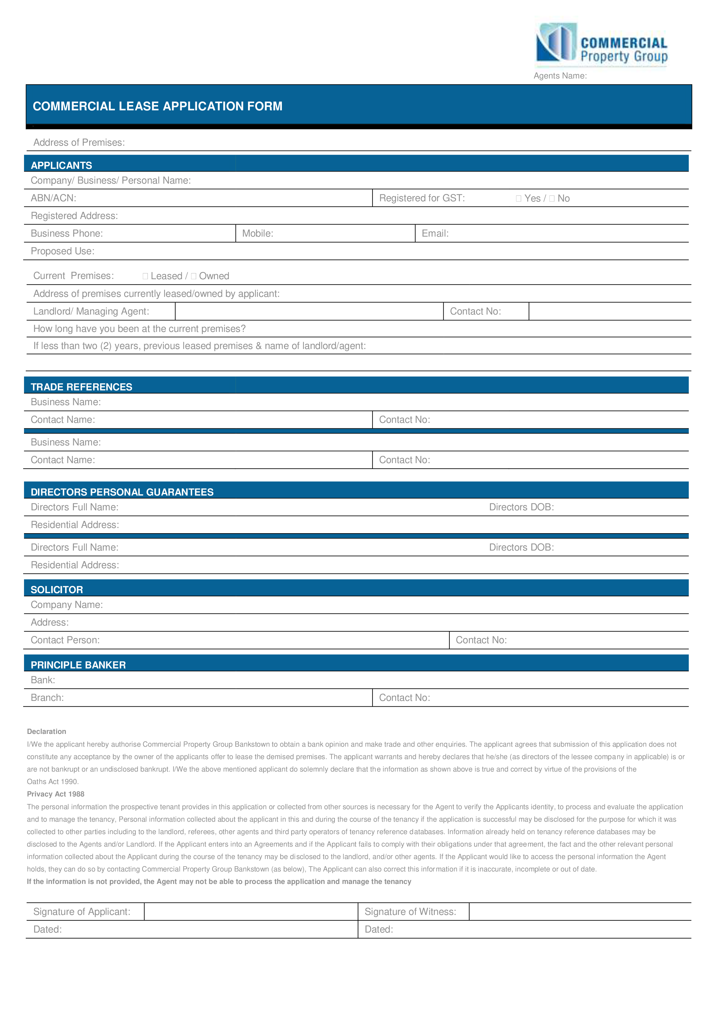 Free Commercial Lease Application Template