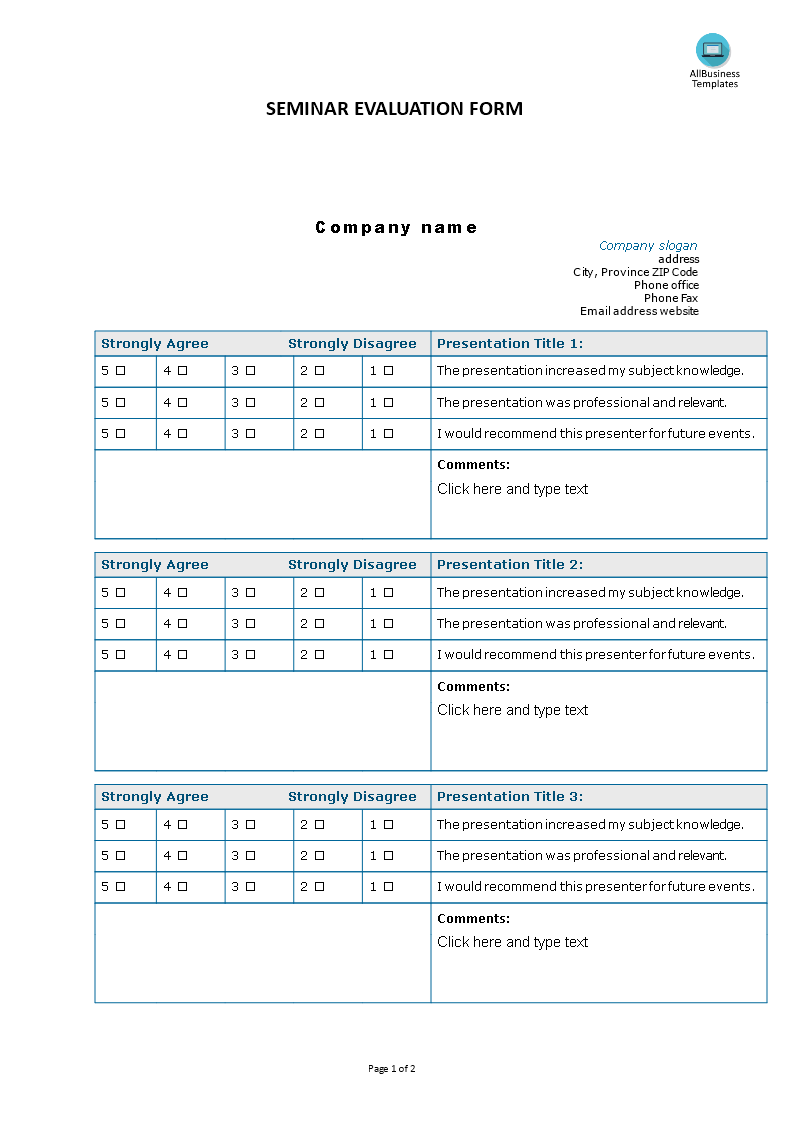 Seminar Evaluation Form - Modèle Professionnel Pertaining To Blank Evaluation Form Template
