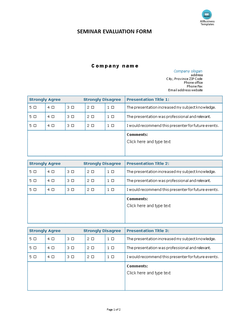 seminar evaluation form voorbeeld afbeelding 