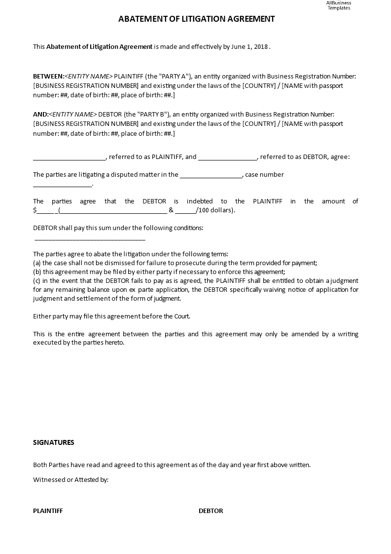 abatement of litigation agreement modèles