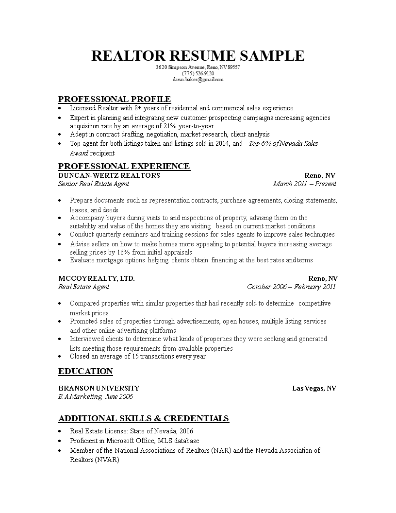 realtor resume sample modèles