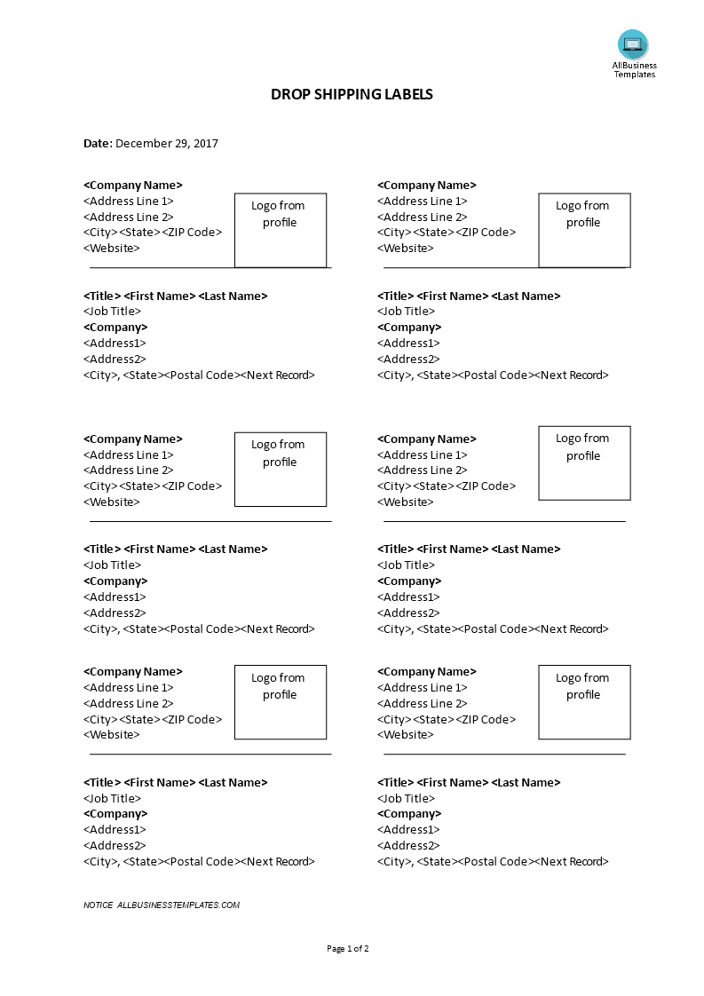 dropshipping labels template template