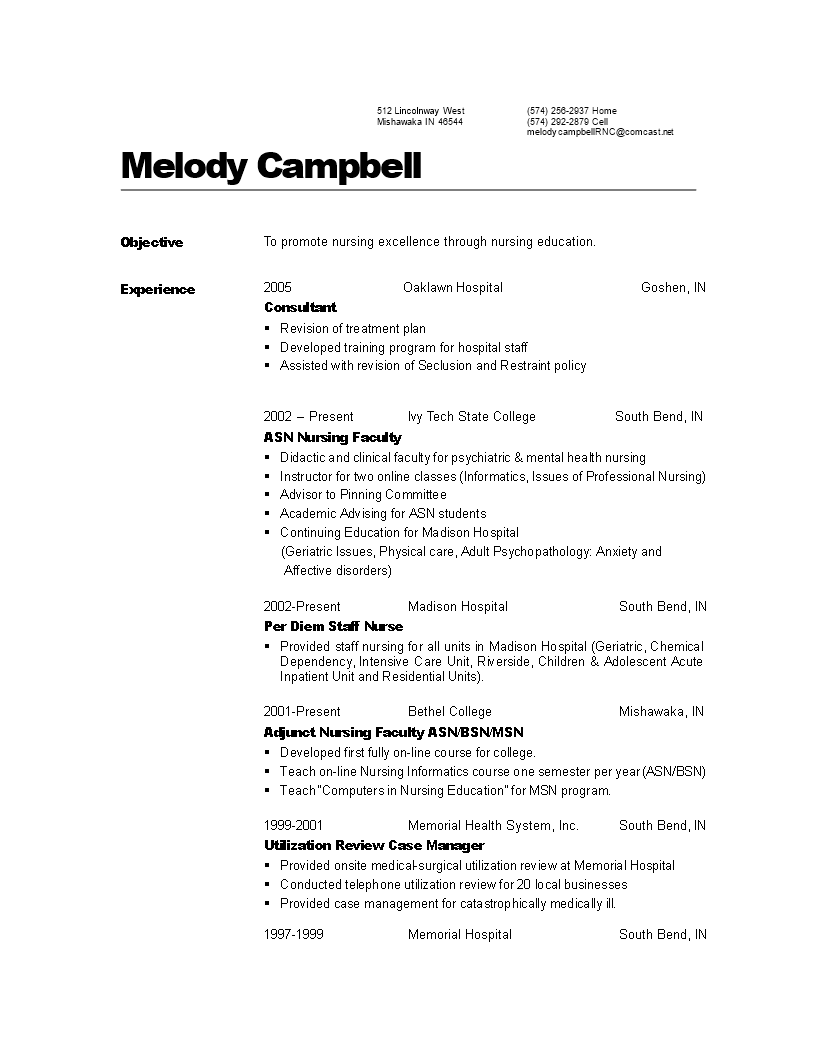 professional resume for nursing school