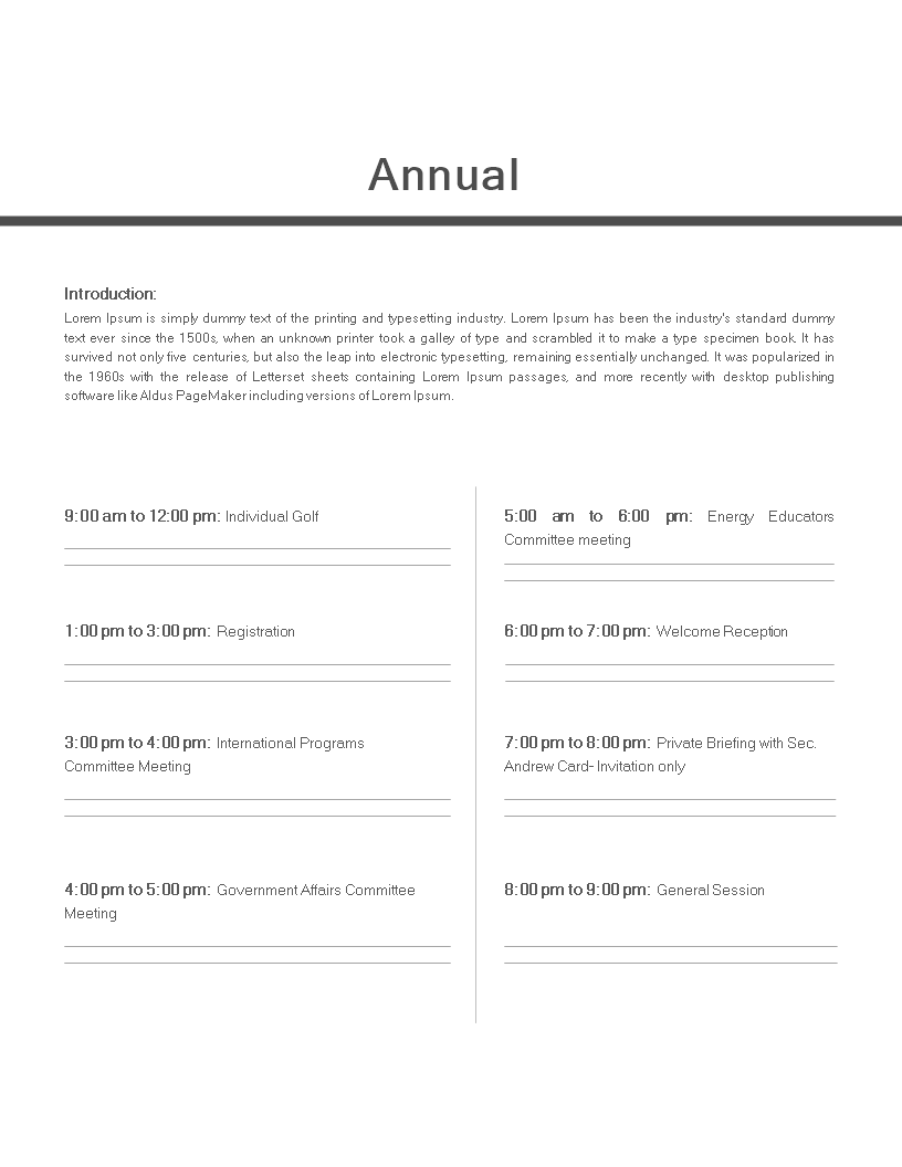annual agenda example template