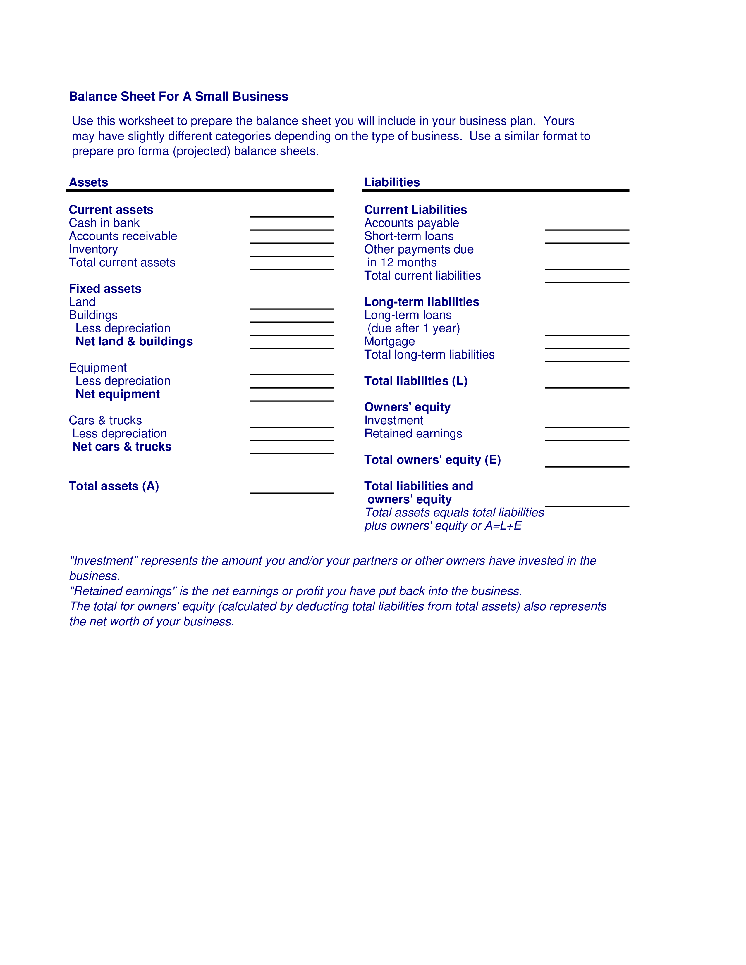 balance sheet for small business Hauptschablonenbild