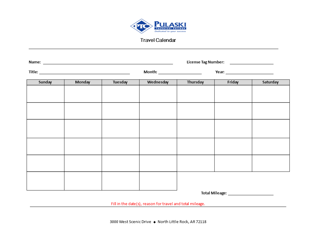 travel calendar template