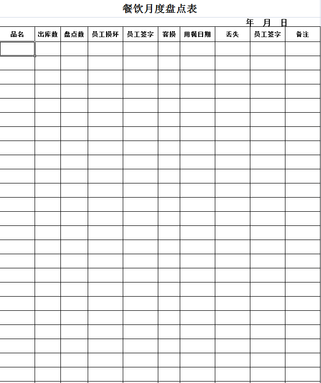 餐饮月度盘点表 catering materials count sheet template